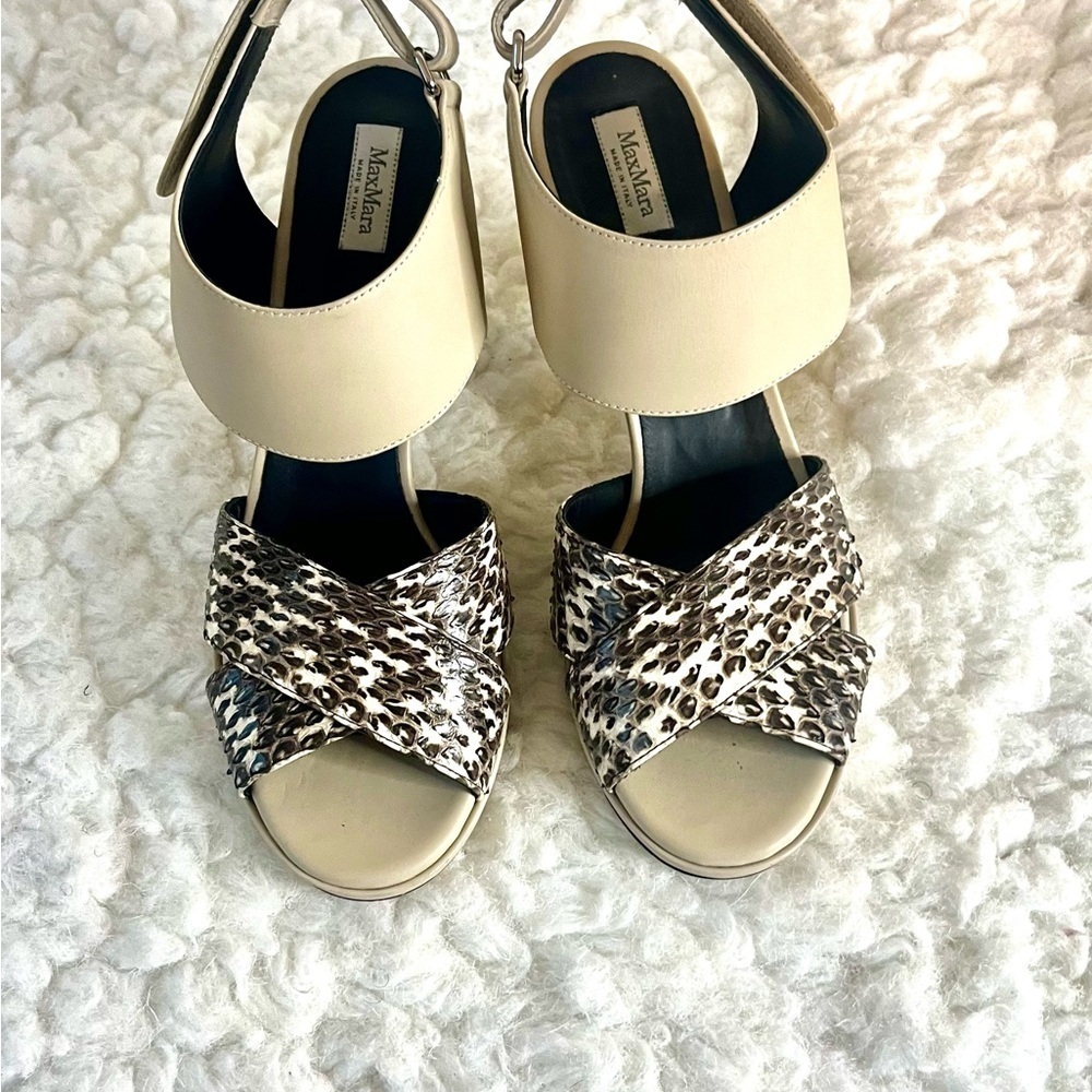 $795 MaxMara Cream and Leopard Print Women's Sandals Size 39.5/9.5